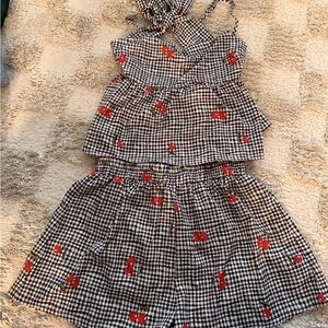 SHEIN Black and White Checkered Cherry Set